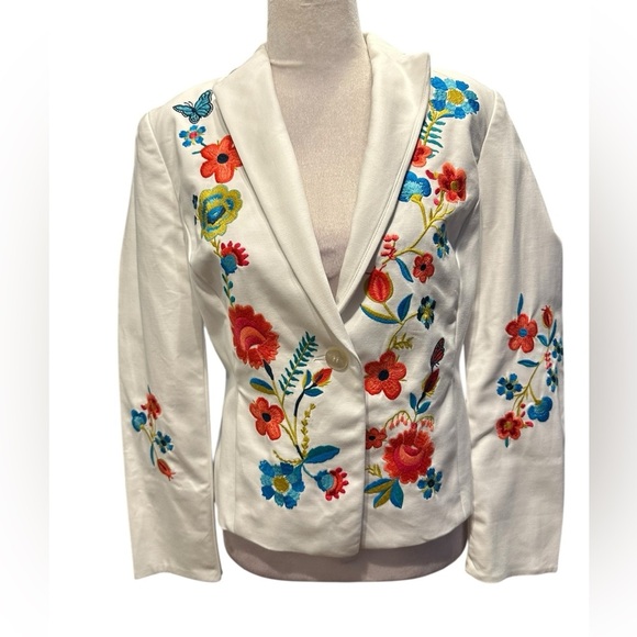 Etcetera Floral Embroidered White Jacket size 4 - Picture 1 of 11